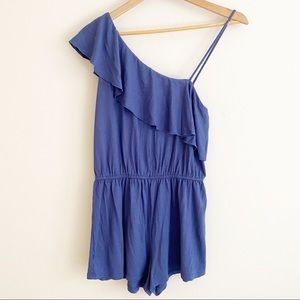 Tresics One Shoulder Ruffle Spandex Mini Romper Cobalt Blue M